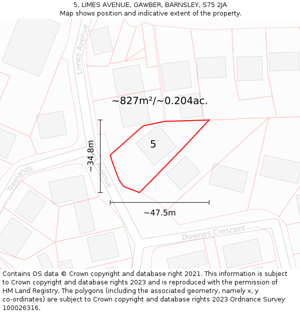 5, LIMES AVENUE, GAWBER, BARNSLEY, S75 2JA: Plot and title map