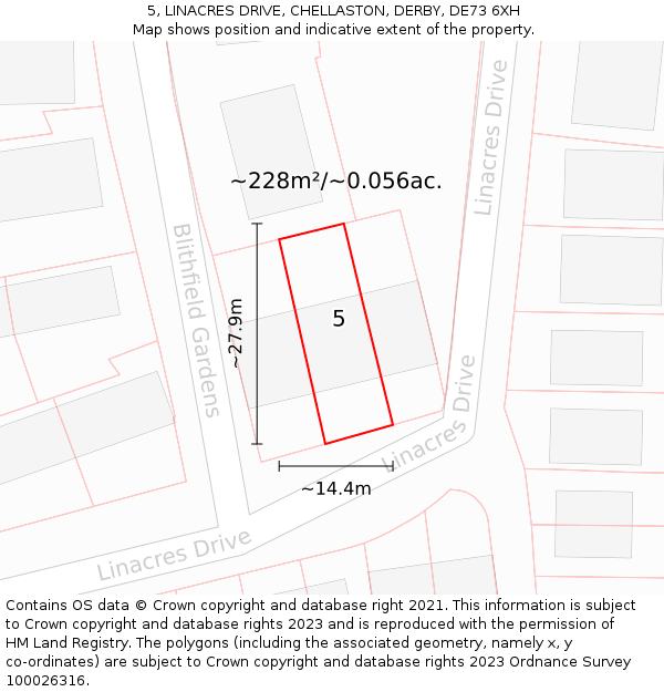 5, LINACRES DRIVE, CHELLASTON, DERBY, DE73 6XH: Plot and title map