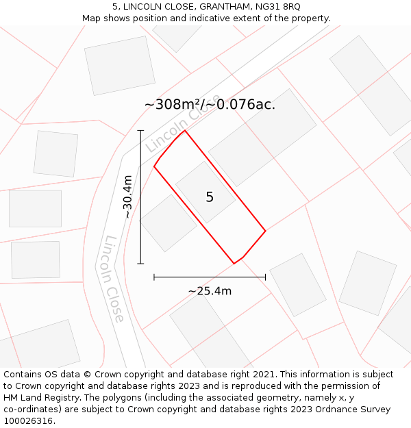 5, LINCOLN CLOSE, GRANTHAM, NG31 8RQ: Plot and title map
