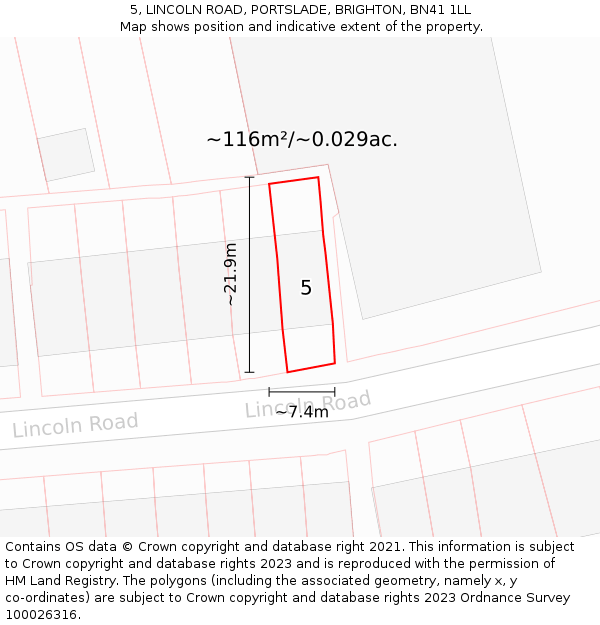 5, LINCOLN ROAD, PORTSLADE, BRIGHTON, BN41 1LL: Plot and title map