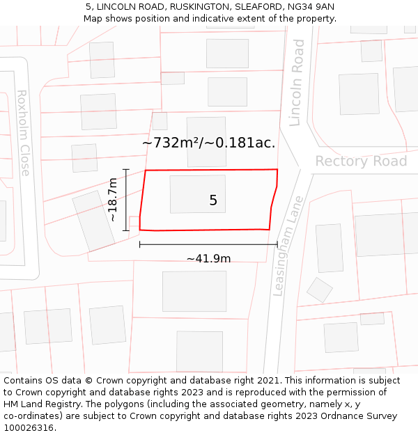 5, LINCOLN ROAD, RUSKINGTON, SLEAFORD, NG34 9AN: Plot and title map
