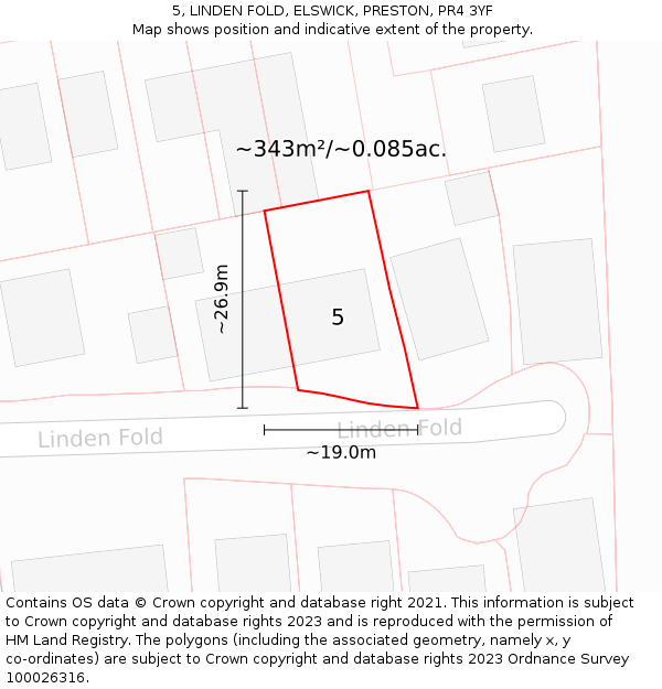 5, LINDEN FOLD, ELSWICK, PRESTON, PR4 3YF: Plot and title map