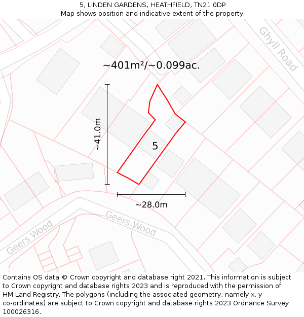 5, LINDEN GARDENS, HEATHFIELD, TN21 0DP: Plot and title map