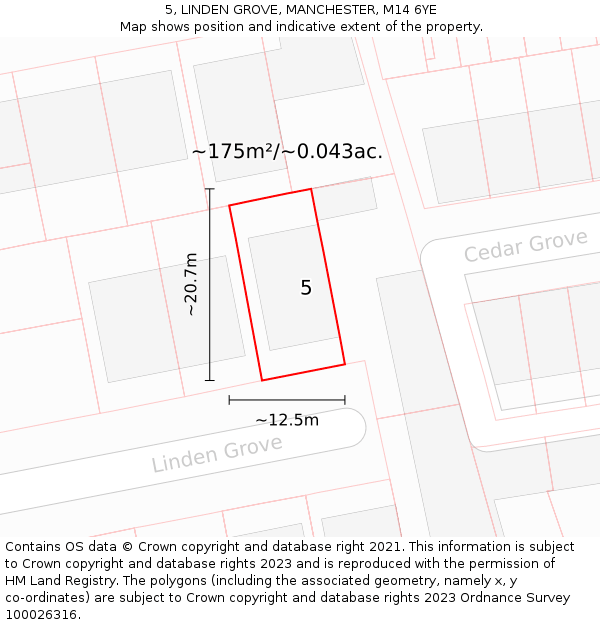 5, LINDEN GROVE, MANCHESTER, M14 6YE: Plot and title map