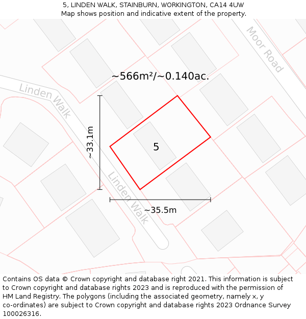 5, LINDEN WALK, STAINBURN, WORKINGTON, CA14 4UW: Plot and title map