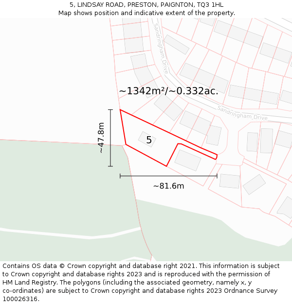 5, LINDSAY ROAD, PRESTON, PAIGNTON, TQ3 1HL: Plot and title map