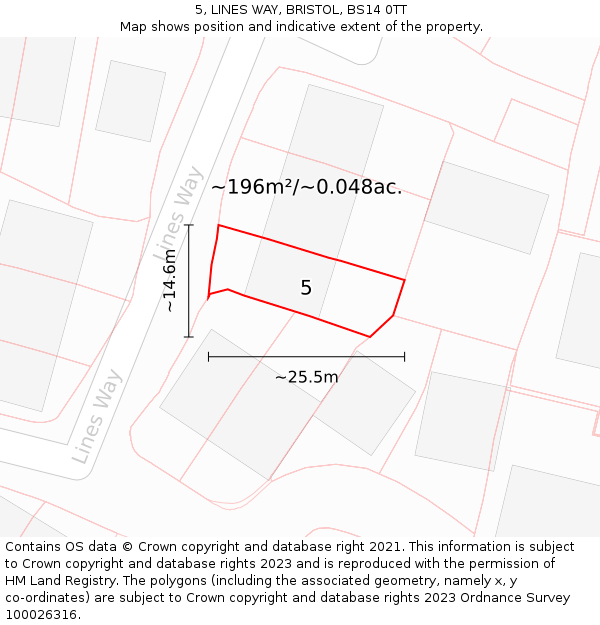 5, LINES WAY, BRISTOL, BS14 0TT: Plot and title map