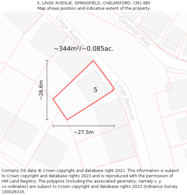 5, LINGE AVENUE, SPRINGFIELD, CHELMSFORD, CM1 6BY: Plot and title map