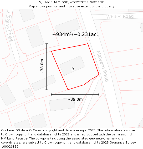 5, LINK ELM CLOSE, WORCESTER, WR2 4NG: Plot and title map