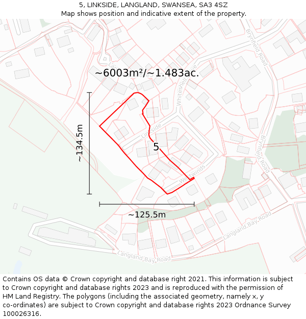 5, LINKSIDE, LANGLAND, SWANSEA, SA3 4SZ: Plot and title map