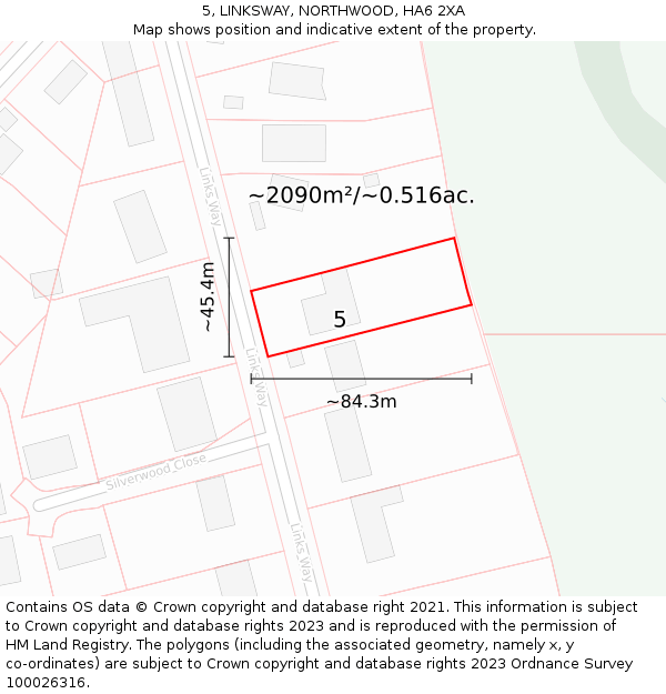 5, LINKSWAY, NORTHWOOD, HA6 2XA: Plot and title map