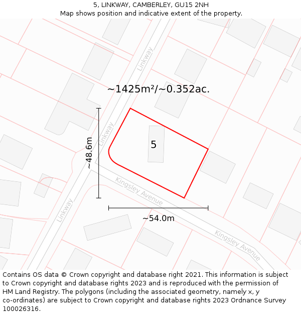 5, LINKWAY, CAMBERLEY, GU15 2NH: Plot and title map