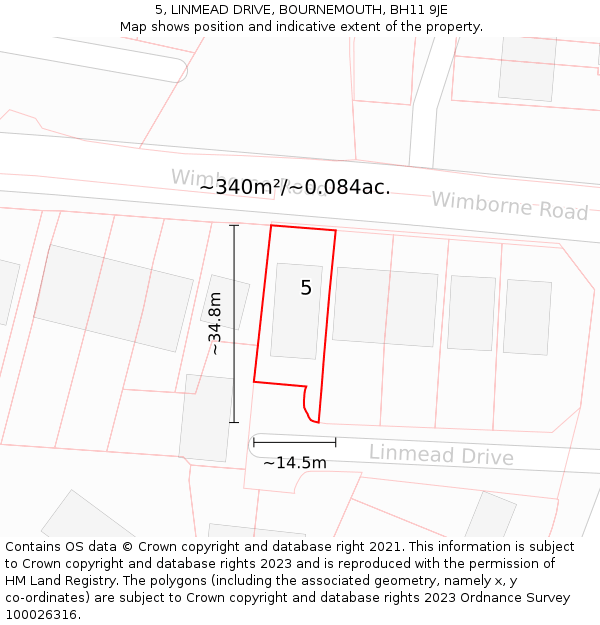 5, LINMEAD DRIVE, BOURNEMOUTH, BH11 9JE: Plot and title map