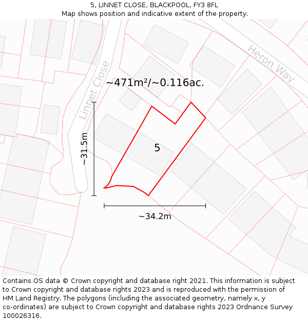 5, LINNET CLOSE, BLACKPOOL, FY3 8FL: Plot and title map