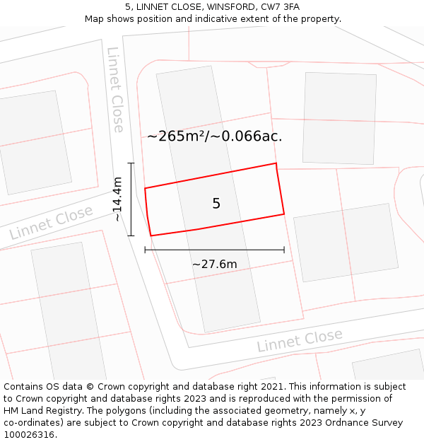 5, LINNET CLOSE, WINSFORD, CW7 3FA: Plot and title map