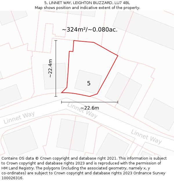 5, LINNET WAY, LEIGHTON BUZZARD, LU7 4BL: Plot and title map