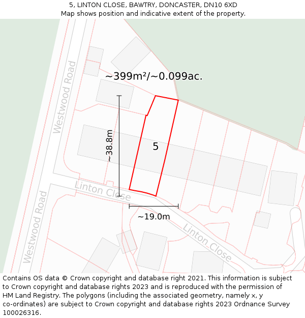 5, LINTON CLOSE, BAWTRY, DONCASTER, DN10 6XD: Plot and title map
