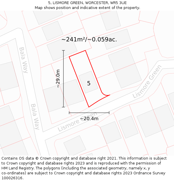 5, LISMORE GREEN, WORCESTER, WR5 3UE: Plot and title map