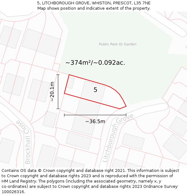 5, LITCHBOROUGH GROVE, WHISTON, PRESCOT, L35 7NE: Plot and title map