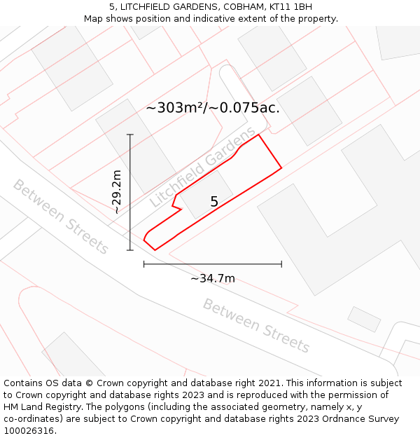 5, LITCHFIELD GARDENS, COBHAM, KT11 1BH: Plot and title map