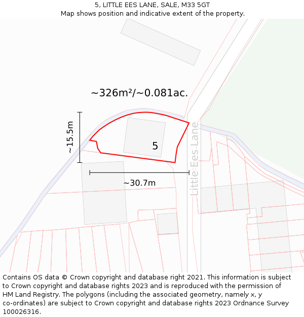 5, LITTLE EES LANE, SALE, M33 5GT: Plot and title map