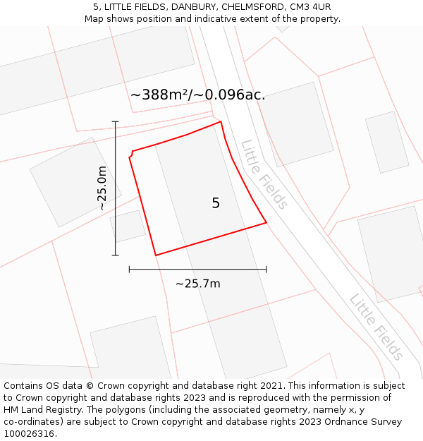 5, LITTLE FIELDS, DANBURY, CHELMSFORD, CM3 4UR: Plot and title map