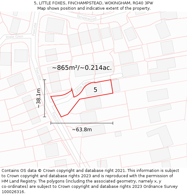 5, LITTLE FOXES, FINCHAMPSTEAD, WOKINGHAM, RG40 3PW: Plot and title map