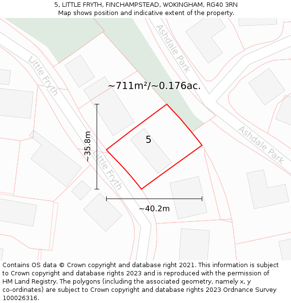 5, LITTLE FRYTH, FINCHAMPSTEAD, WOKINGHAM, RG40 3RN: Plot and title map