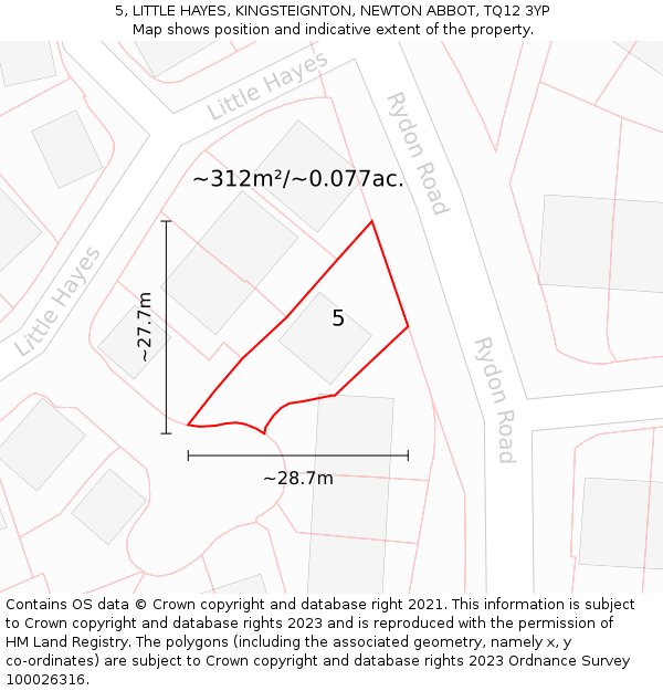 5, LITTLE HAYES, KINGSTEIGNTON, NEWTON ABBOT, TQ12 3YP: Plot and title map