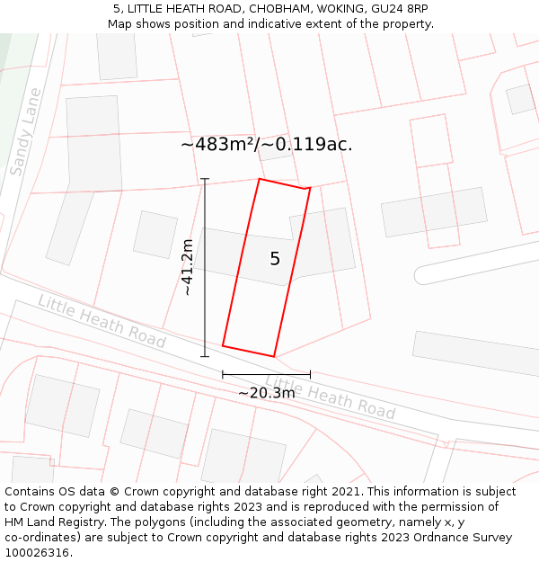 5, LITTLE HEATH ROAD, CHOBHAM, WOKING, GU24 8RP: Plot and title map