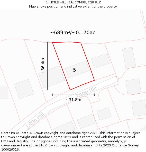 5, LITTLE HILL, SALCOMBE, TQ8 8LZ: Plot and title map
