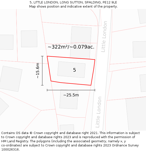 5, LITTLE LONDON, LONG SUTTON, SPALDING, PE12 9LE: Plot and title map