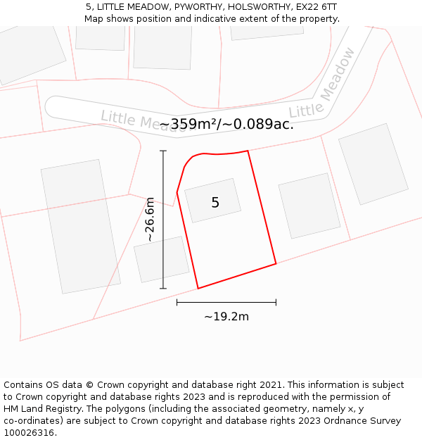 5, LITTLE MEADOW, PYWORTHY, HOLSWORTHY, EX22 6TT: Plot and title map