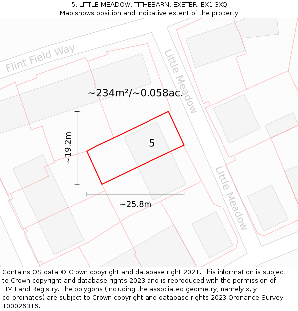 5, LITTLE MEADOW, TITHEBARN, EXETER, EX1 3XQ: Plot and title map