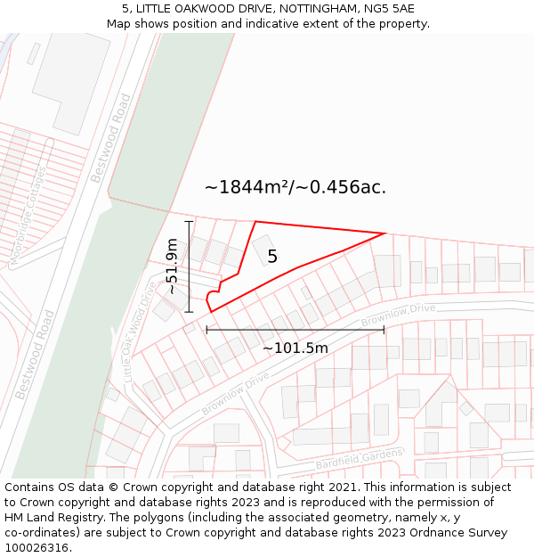 5, LITTLE OAKWOOD DRIVE, NOTTINGHAM, NG5 5AE: Plot and title map