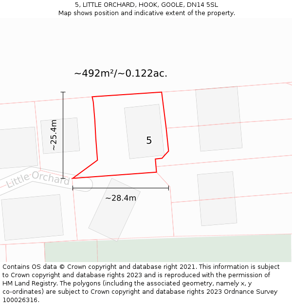 5, LITTLE ORCHARD, HOOK, GOOLE, DN14 5SL: Plot and title map