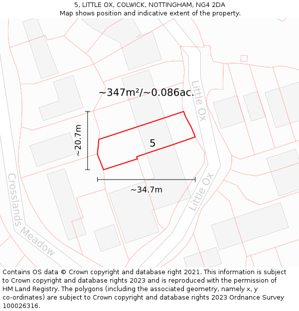 5, LITTLE OX, COLWICK, NOTTINGHAM, NG4 2DA: Plot and title map