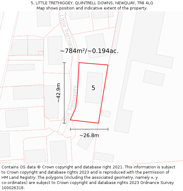 5, LITTLE TRETHIGGEY, QUINTRELL DOWNS, NEWQUAY, TR8 4LG: Plot and title map