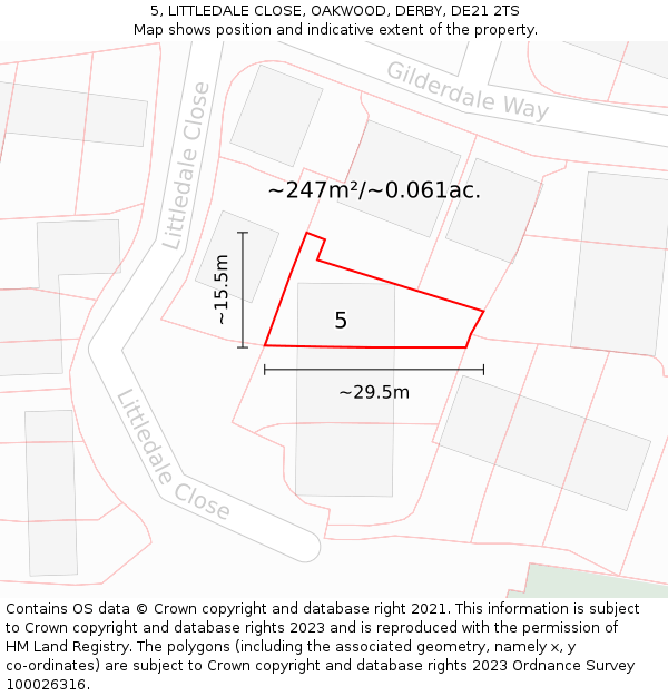 5, LITTLEDALE CLOSE, OAKWOOD, DERBY, DE21 2TS: Plot and title map