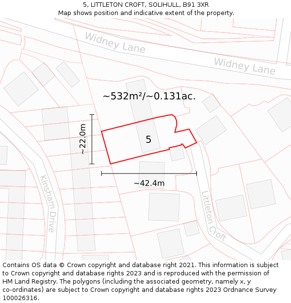 5, LITTLETON CROFT, SOLIHULL, B91 3XR: Plot and title map