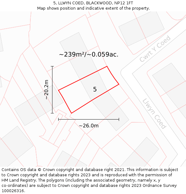 5, LLWYN COED, BLACKWOOD, NP12 1FT: Plot and title map
