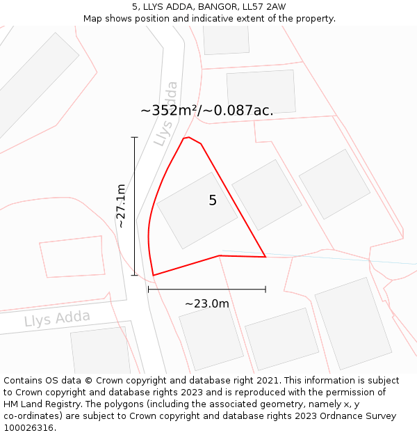 5, LLYS ADDA, BANGOR, LL57 2AW: Plot and title map