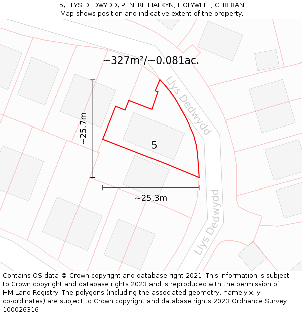 5, LLYS DEDWYDD, PENTRE HALKYN, HOLYWELL, CH8 8AN: Plot and title map