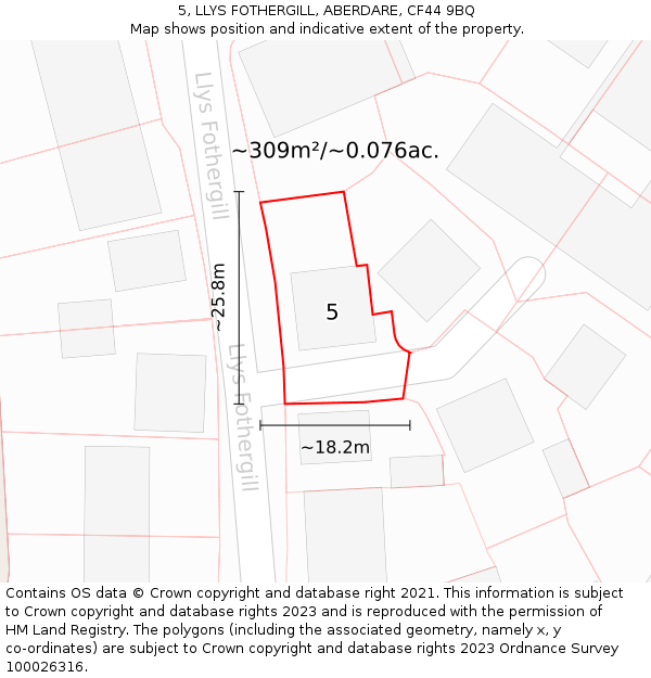 5, LLYS FOTHERGILL, ABERDARE, CF44 9BQ: Plot and title map