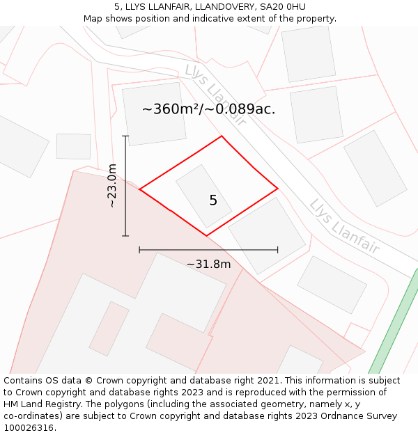 5, LLYS LLANFAIR, LLANDOVERY, SA20 0HU: Plot and title map