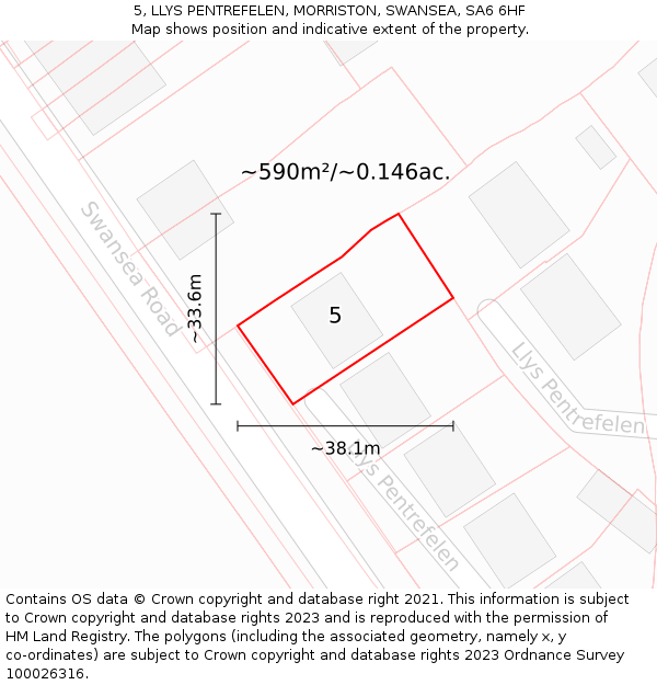 5, LLYS PENTREFELEN, MORRISTON, SWANSEA, SA6 6HF: Plot and title map