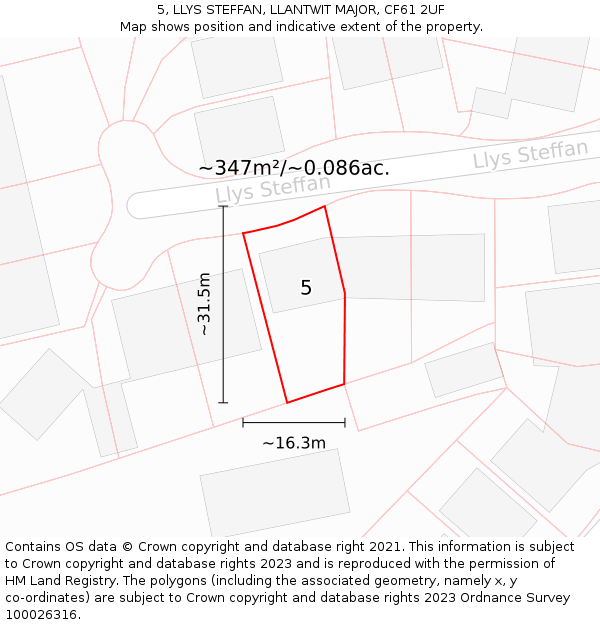 5, LLYS STEFFAN, LLANTWIT MAJOR, CF61 2UF: Plot and title map