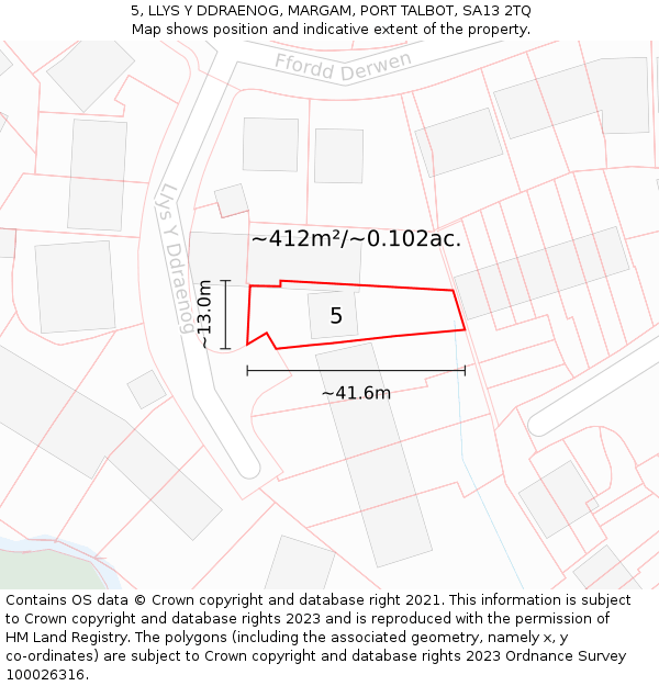 5, LLYS Y DDRAENOG, MARGAM, PORT TALBOT, SA13 2TQ: Plot and title map