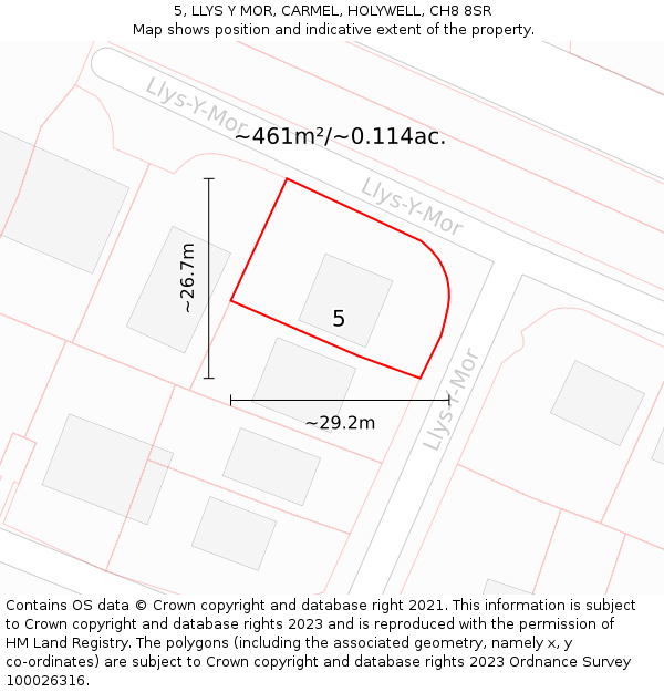 5, LLYS Y MOR, CARMEL, HOLYWELL, CH8 8SR: Plot and title map