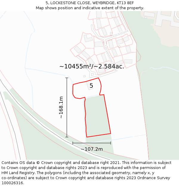 5, LOCKESTONE CLOSE, WEYBRIDGE, KT13 8EF: Plot and title map